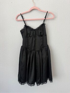 Thirty/thirty large Black Lace-Trim corset Mini Dress - whimsigoth ballet